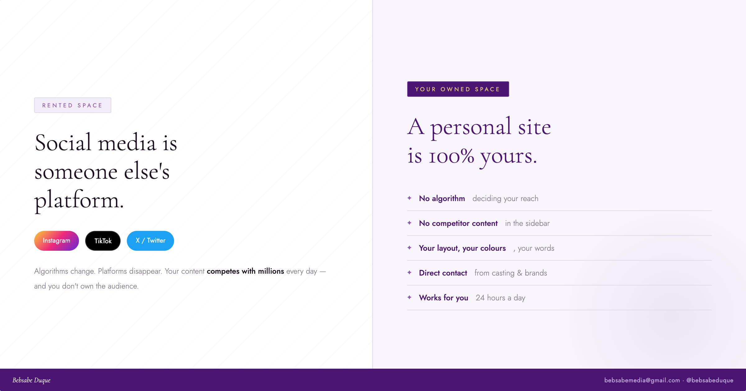 Rented space vs. owned space — social media vs. personal website