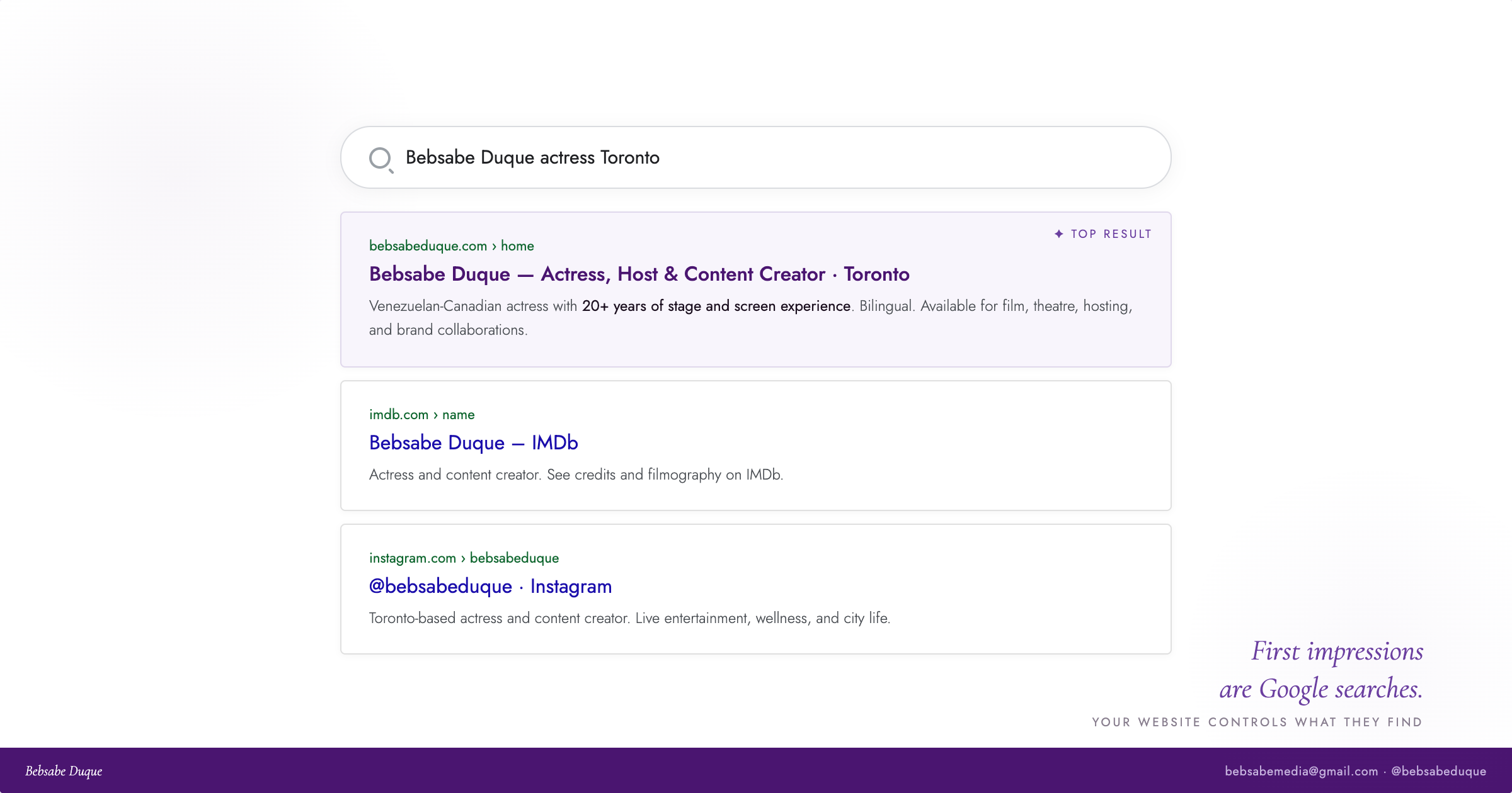 Google search showing bebsabeduque.com as the top result